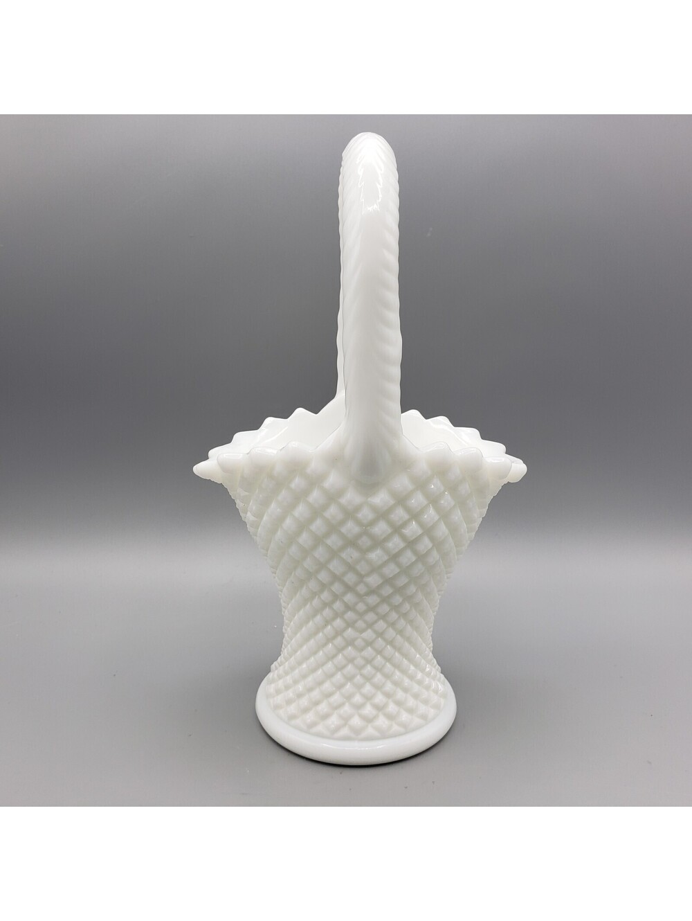 Vintage Westmoreland English Hobnail Milk Glass Basket Diamond Point